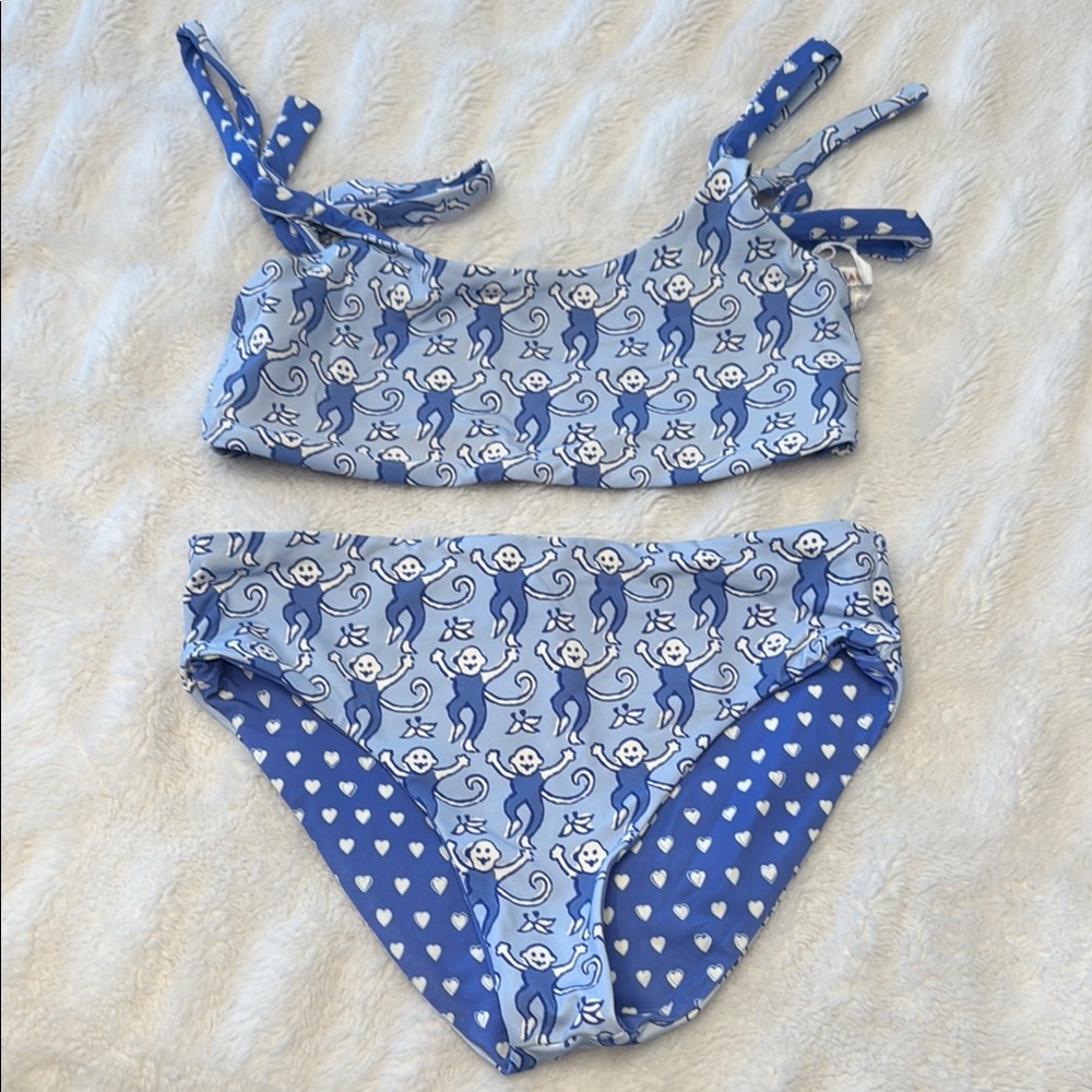 Roller Rabbit Kids Blue Monkey/ heart reversible Print Bikini